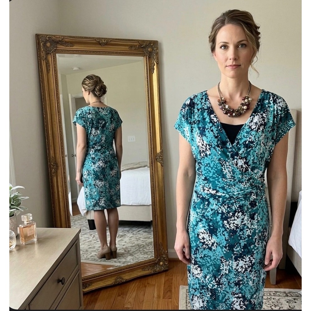 212 Collection‎ Multi-Color Geometric Print Twist Waist Career Dress XL